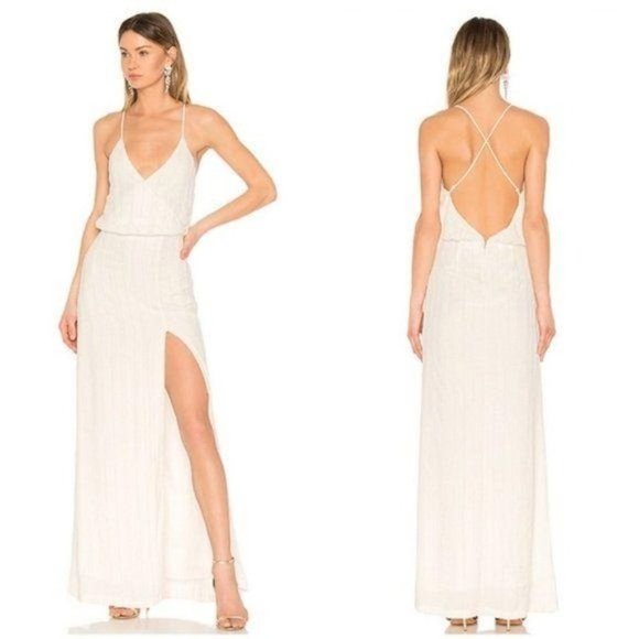 LPA Dresses & Skirts - LPA Beaded Crossback Gown in Ivory Maxi Dress Revolve Low Back Size Medium Sz M